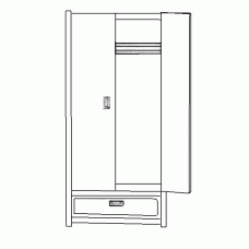 Beachcomber Double Door Wardrobe w/1 Bottom  Drawer, Interior Shelf & Clothes Rod, 36"W, 78"H